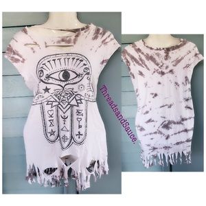 Distressed Tye Dye Eye Tunic womens XL